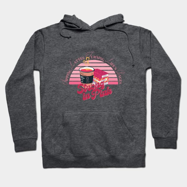 Coffee and reading - Strong in pink sipping lattes turning life's pages pink ribbon breast cancer survivor awareness pinktober Hoodie by Haze and Jovial